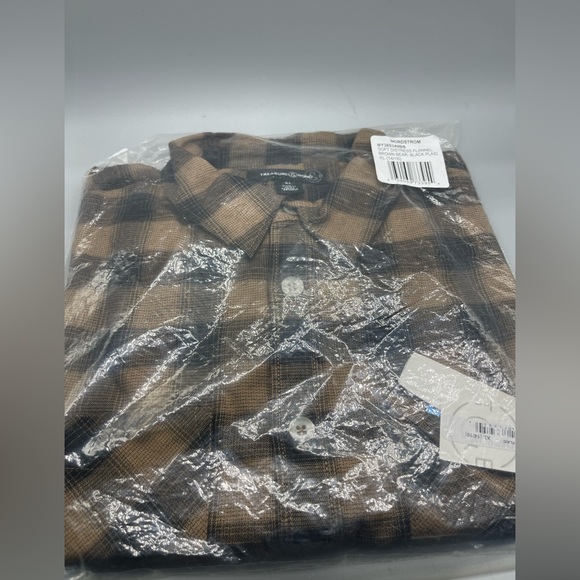 Treasure & Bond Distressed Plaid Flannel Shirt (Big Boys), Brown/Black, XL, NWT - Picture 1 of 4